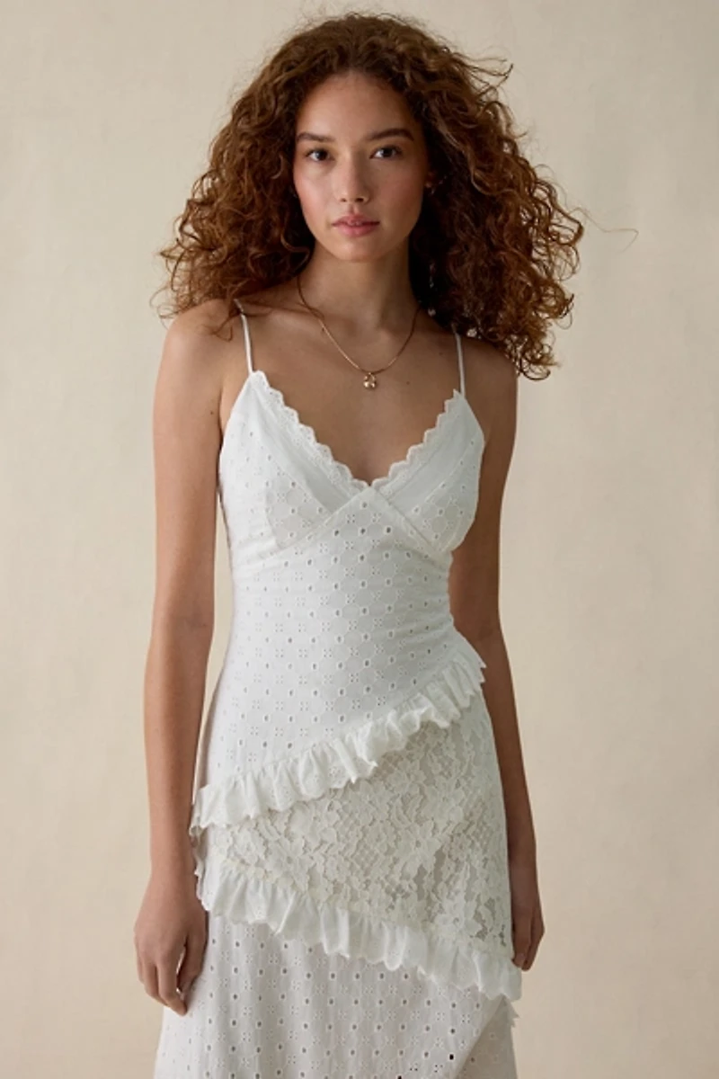 Steve Madden Giah Asymmetric Mixed Lace Tiered Maxi Dress