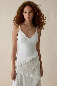 Steve Madden Giah Asymmetric Mixed Lace Tiered Maxi Dress