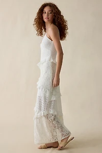 Steve Madden Giah Asymmetric Mixed Lace Tiered Maxi Dress