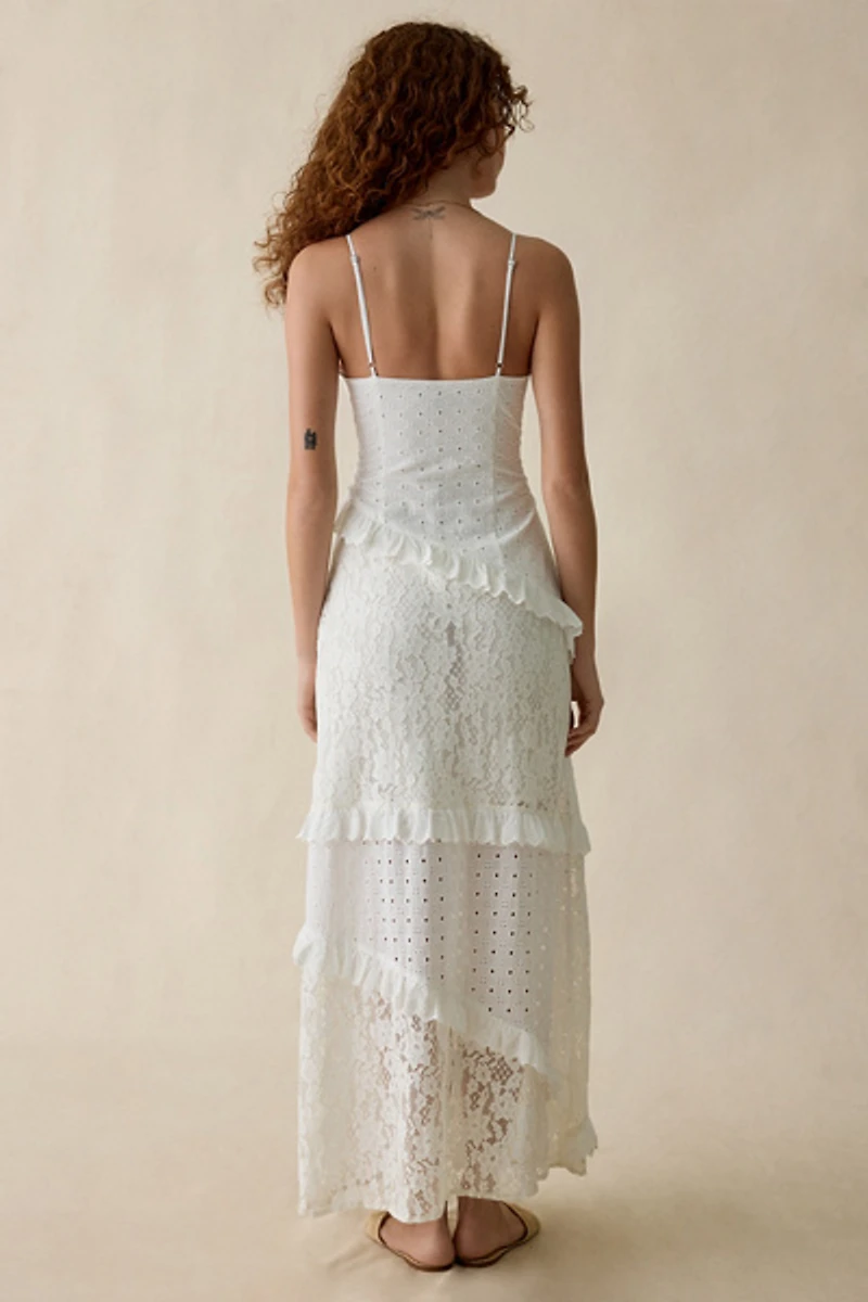 Steve Madden Giah Asymmetric Mixed Lace Tiered Maxi Dress