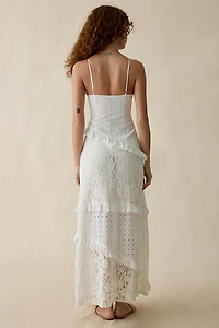 Steve Madden Giah Asymmetric Mixed Lace Tiered Maxi Dress