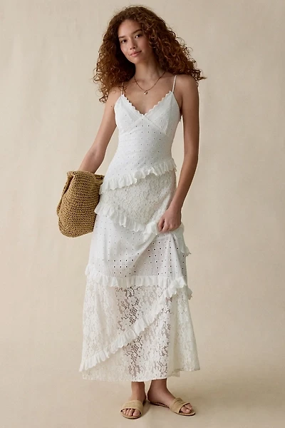 Steve Madden Giah Asymmetric Mixed Lace Tiered Maxi Dress