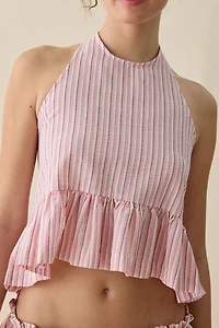 Steve Madden Cerise Ruffle High-Low Halter Neck Top