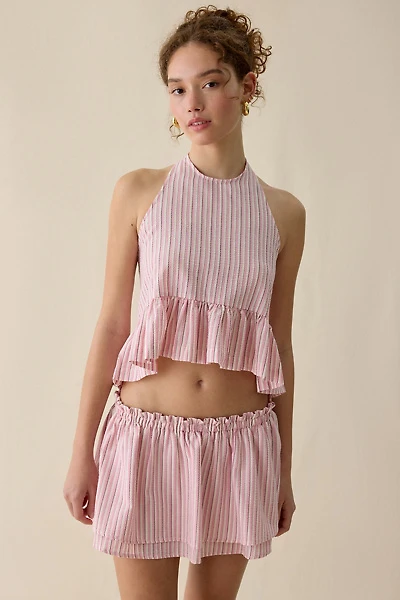Steve Madden Cerise Ruffle High-Low Halter Neck Top