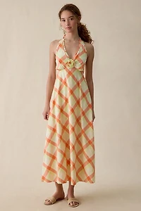 Steve Madden Tania Rosette Halter Neck Maxi Dress