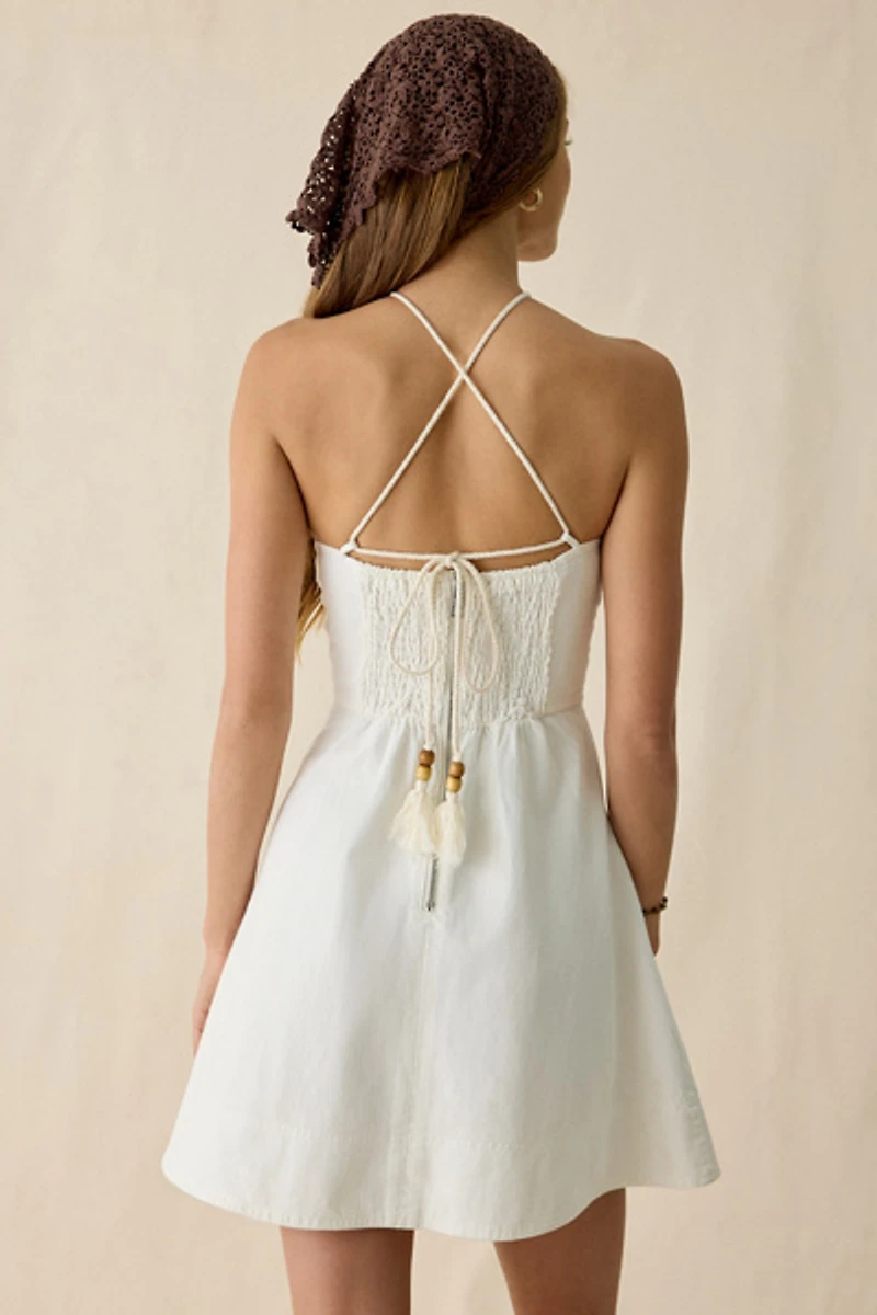 Steve Madden Elvie Beaded O-Ring Halter Neck Mini Dress