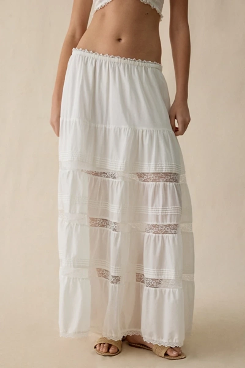 Steve Madden Elisse Lace Trim Tiered Maxi Skirt