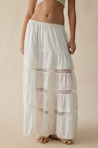 Steve Madden Elisse Lace Trim Tiered Maxi Skirt