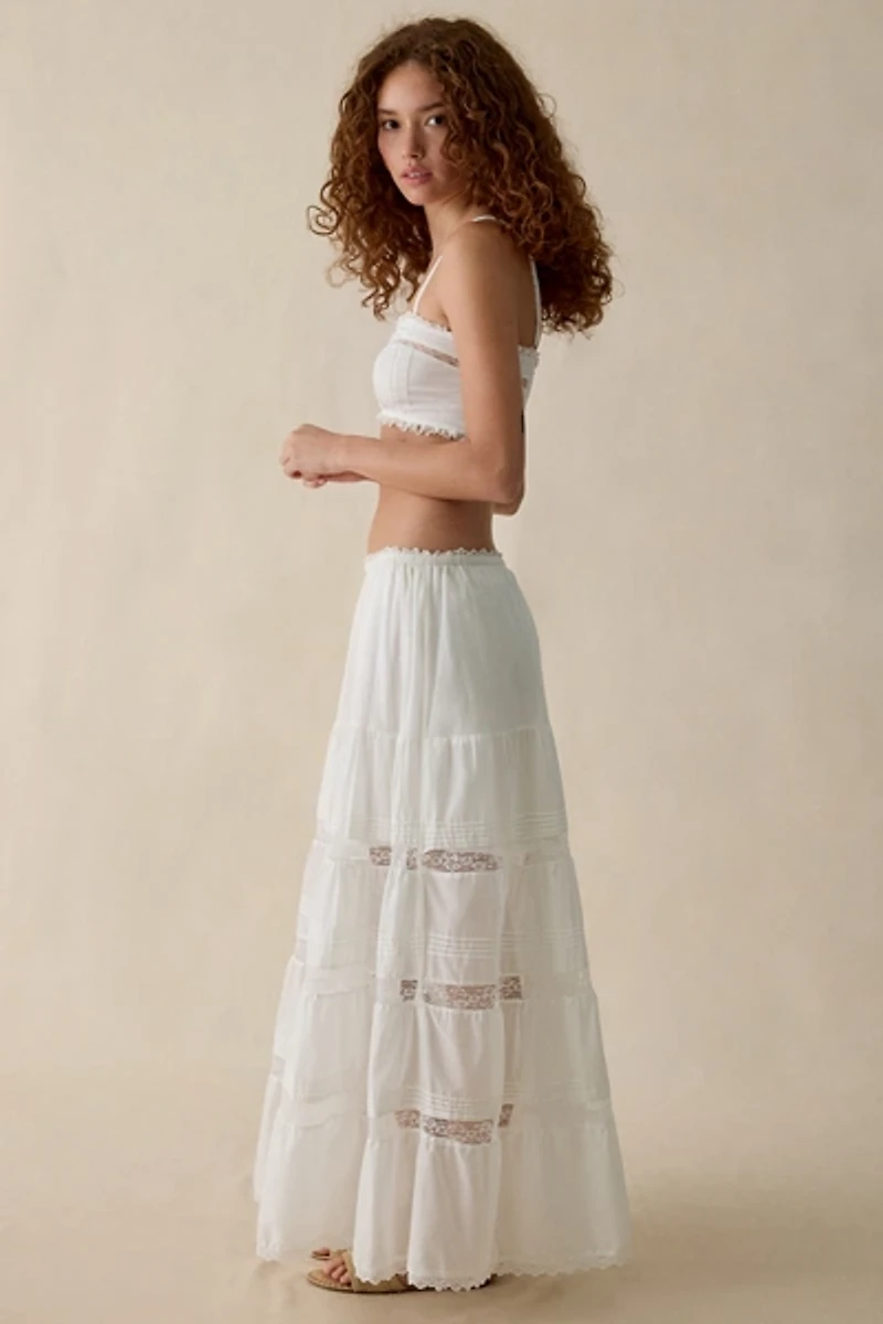 Steve Madden Elisse Lace Trim Tiered Maxi Skirt