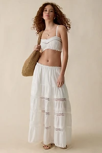 Steve Madden Elisse Lace Trim Tiered Maxi Skirt