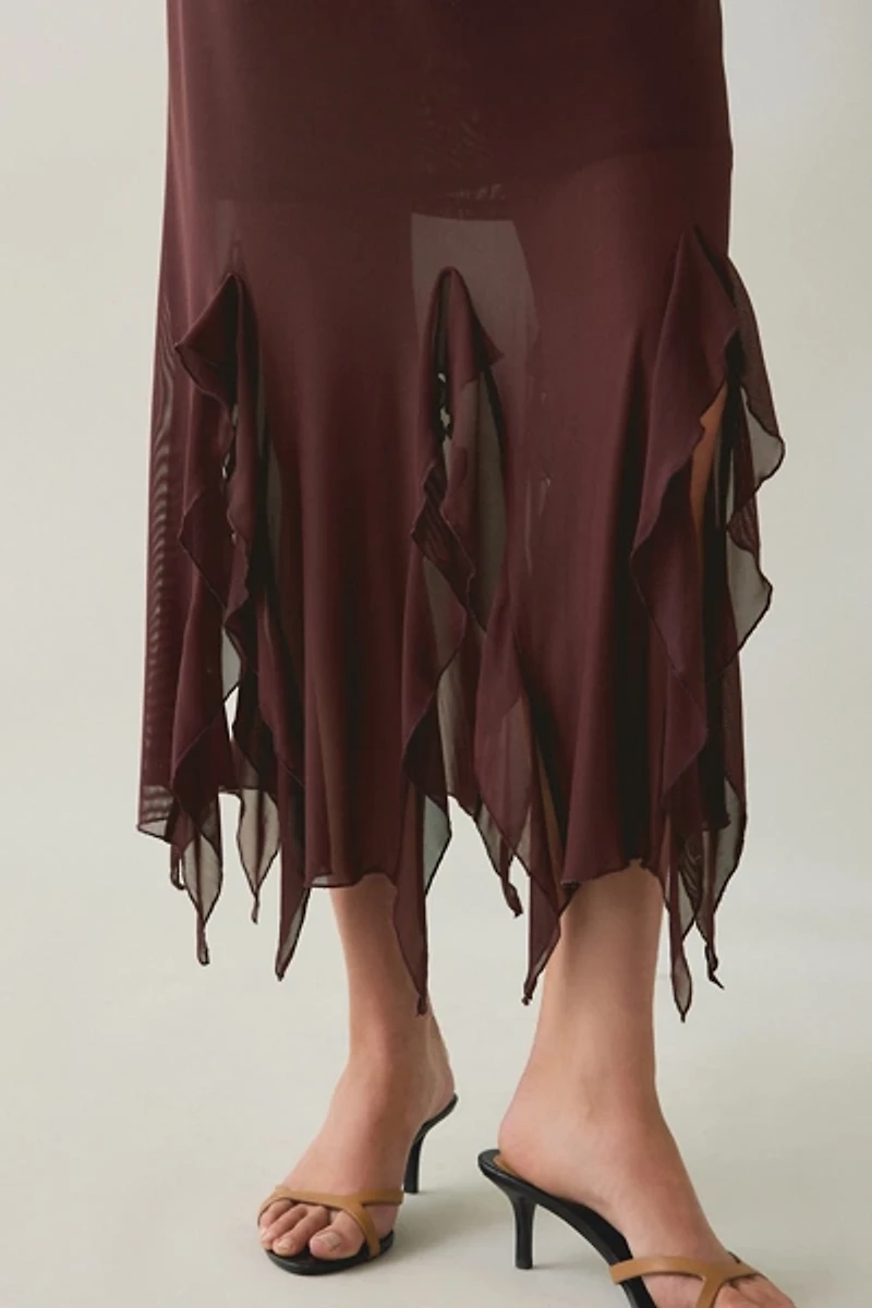 Steve Madden Mariane Cascading Ruffle Mesh Midi Dress
