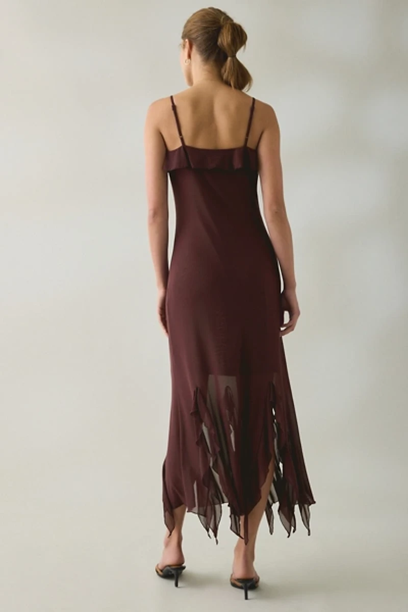 Steve Madden Mariane Cascading Ruffle Mesh Midi Dress