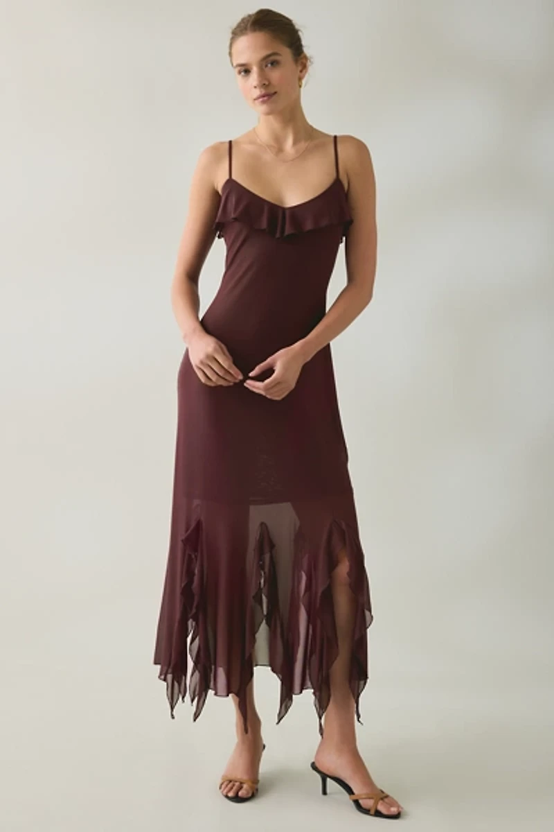 Steve Madden Mariane Cascading Ruffle Mesh Midi Dress