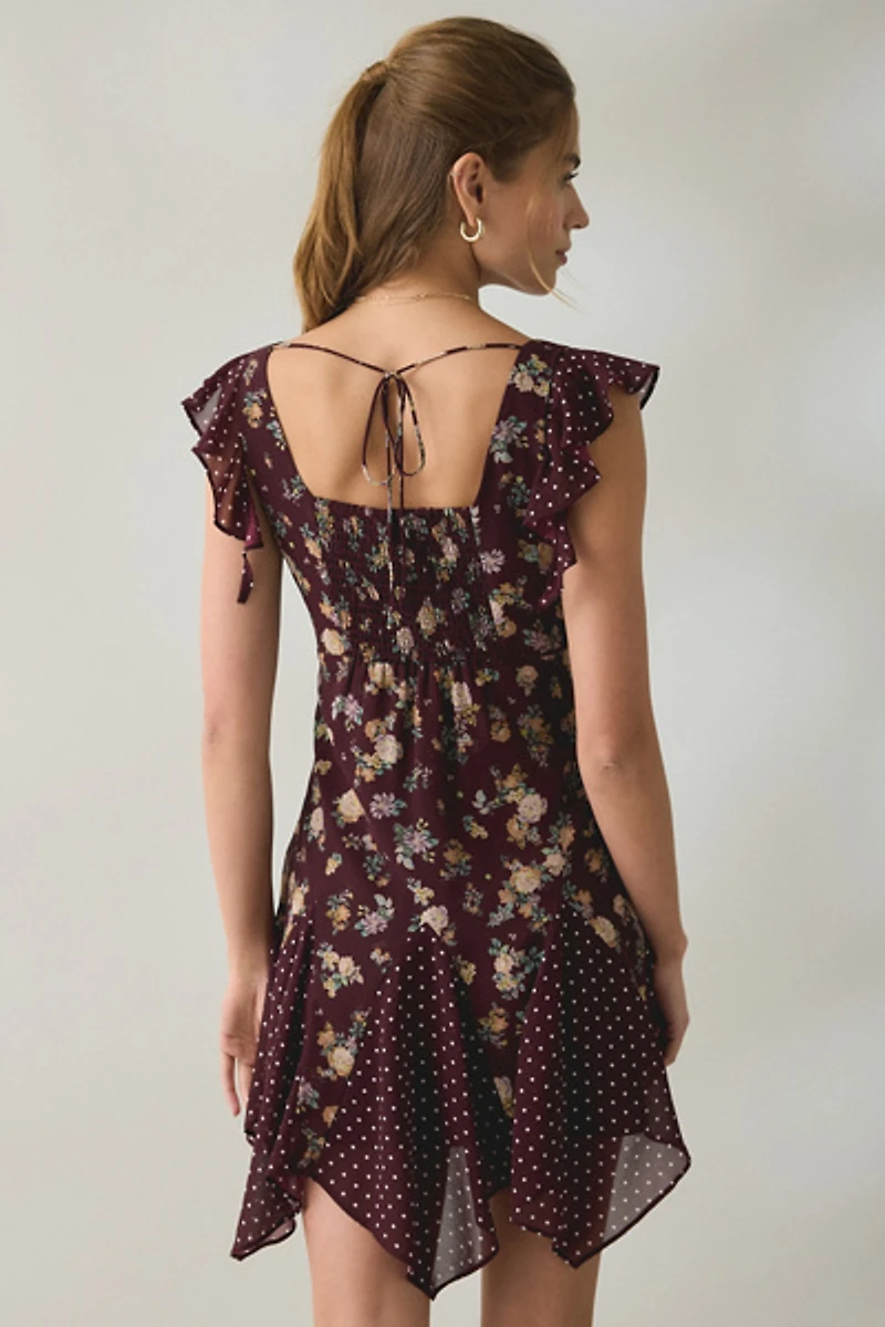 Steve Madden Tanisha Floral + Polka Dot Mesh Flutter Mini Dress