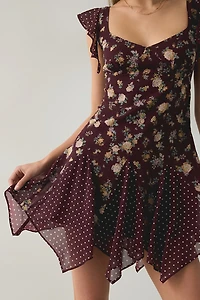 Steve Madden Tanisha Floral + Polka Dot Mesh Flutter Mini Dress