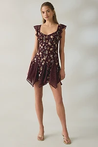 Steve Madden Tanisha Floral + Polka Dot Mesh Flutter Mini Dress