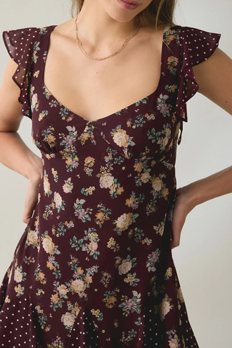 Steve Madden Tanisha Floral + Polka Dot Mesh Flutter Mini Dress