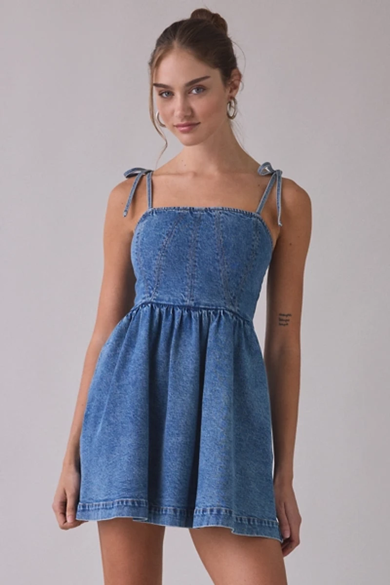 Steve Madden Meaghan Tie-Strap Denim Mini Dress