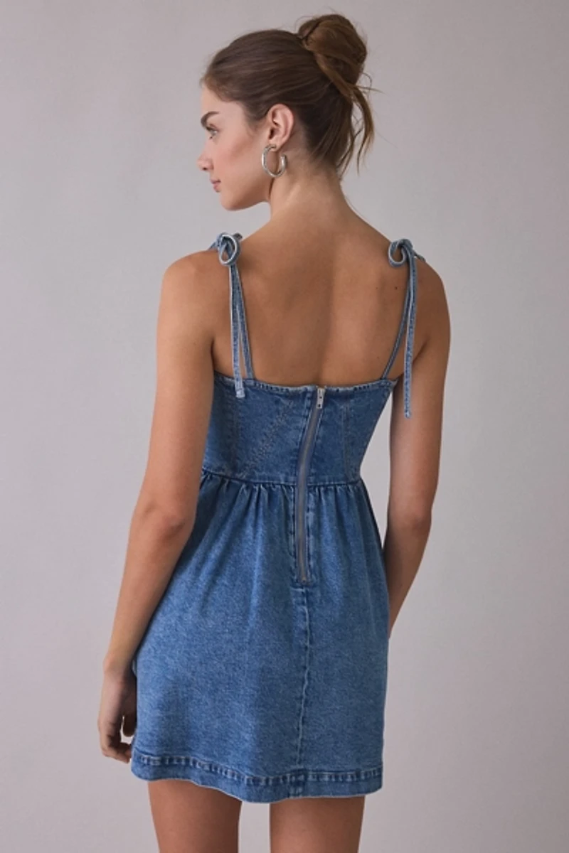 Steve Madden Meaghan Tie-Strap Denim Mini Dress