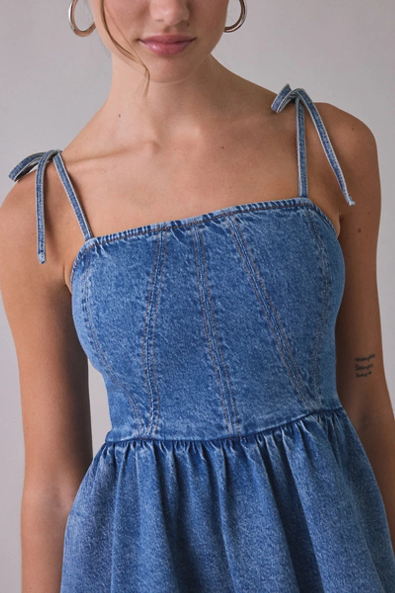 Steve Madden Meaghan Tie-Strap Denim Mini Dress