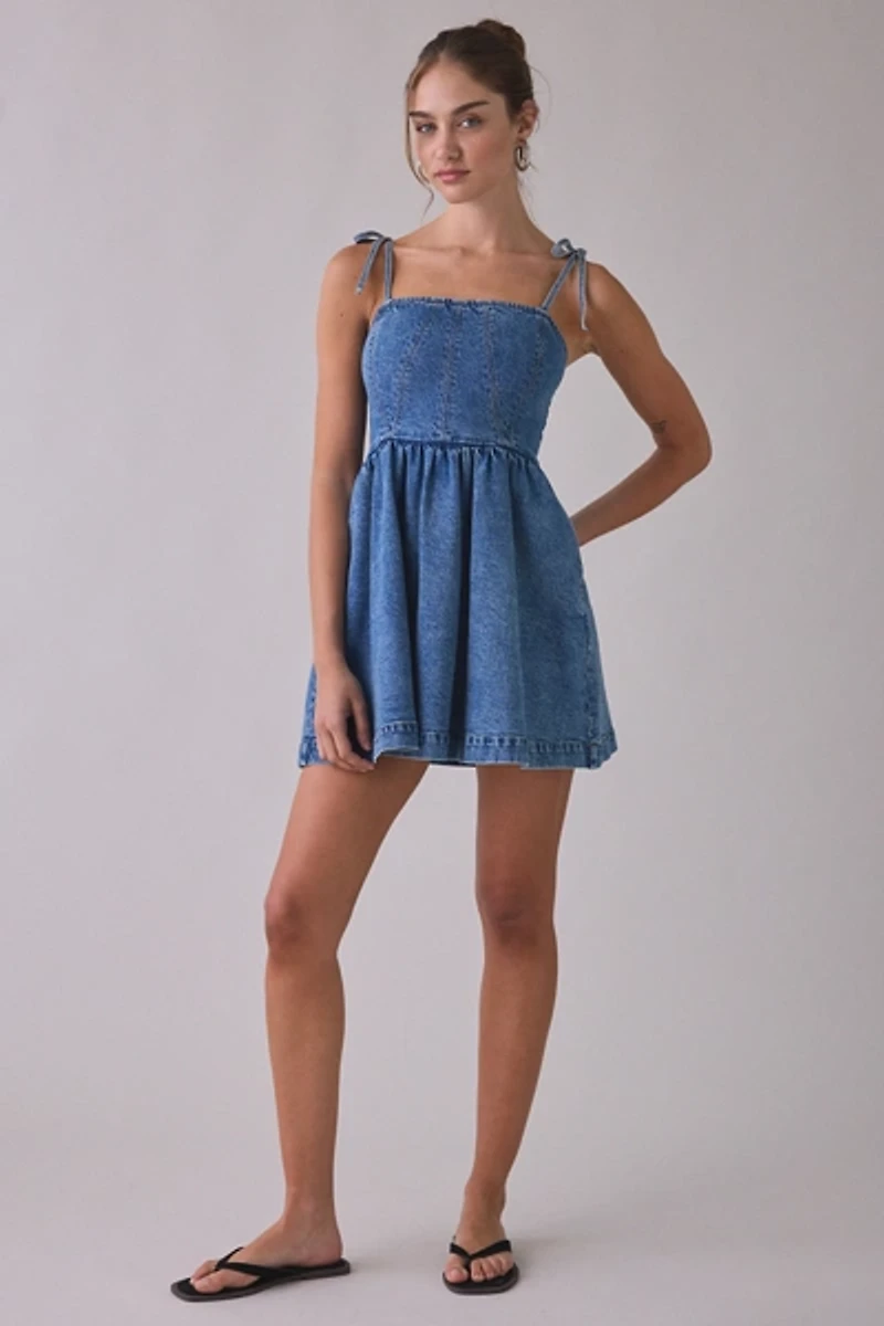 Steve Madden Meaghan Tie-Strap Denim Mini Dress