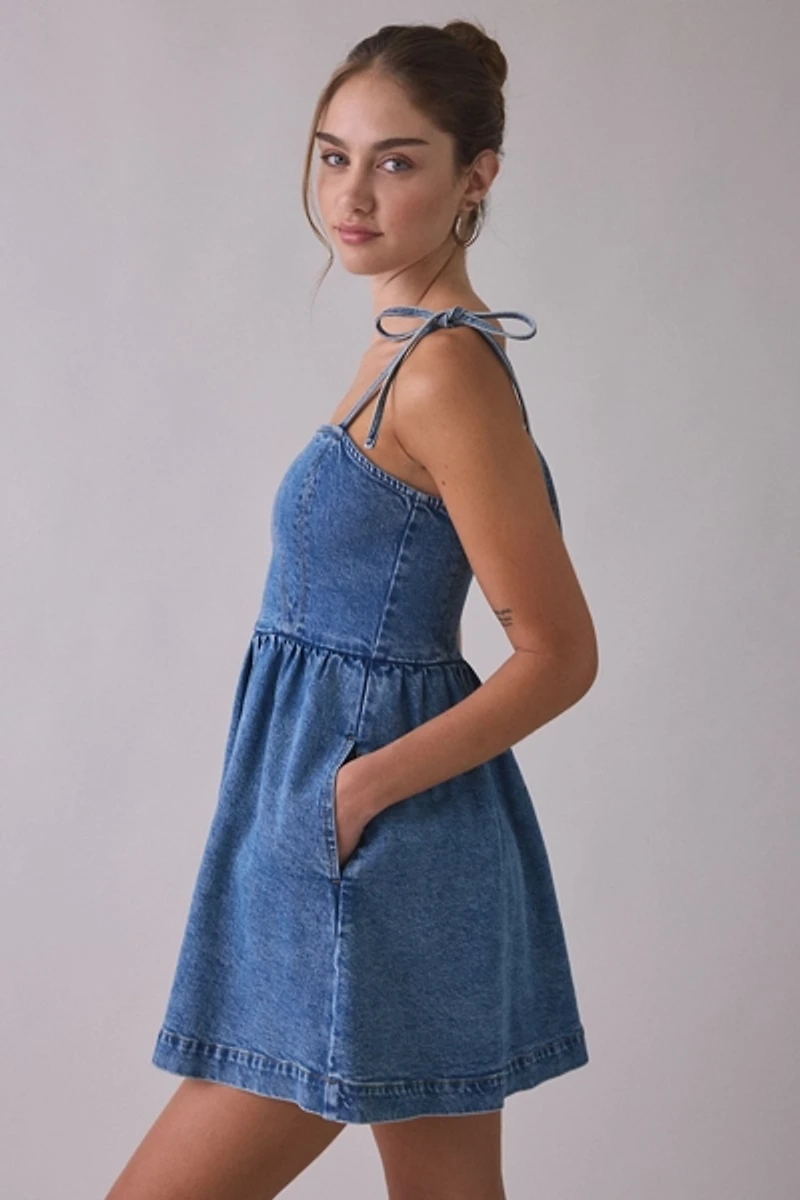 Steve Madden Meaghan Tie-Strap Denim Mini Dress