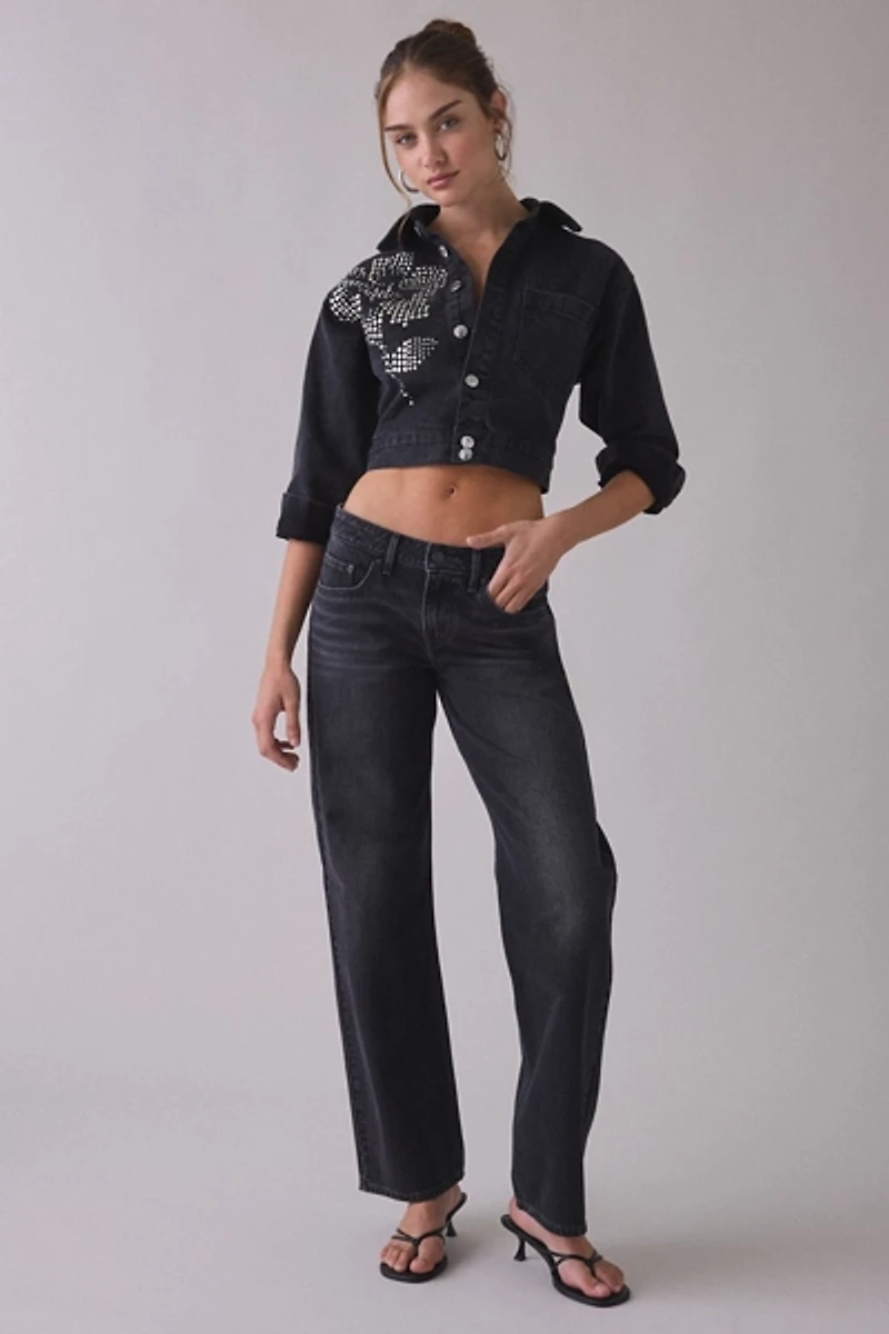 Steve Madden Dove Studded Flower Cropped Denim Jacket