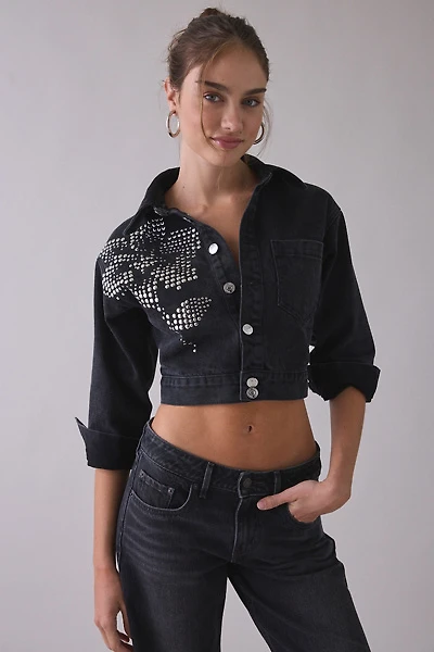 Steve Madden Dove Studded Flower Cropped Denim Jacket