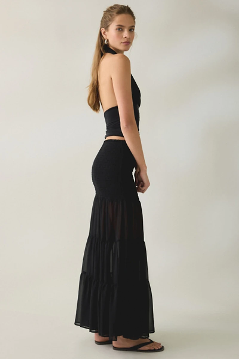 Steve Madden Lisabel Sheer Tiered Maxi Skirt