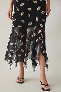 Steve Madden Mariane Midnight Kiss Cascading Ruffle Mesh Midi Dress