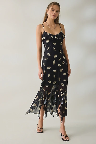 Steve Madden Mariane Midnight Kiss Cascading Ruffle Mesh Midi Dress