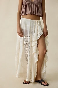 Kimchi Blue Crush On You Sheer Lace Trim Asymmetric Ruffle Maxi Skirt
