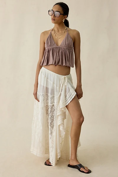 Kimchi Blue Crush On You Sheer Lace Trim Asymmetric Ruffle Maxi Skirt