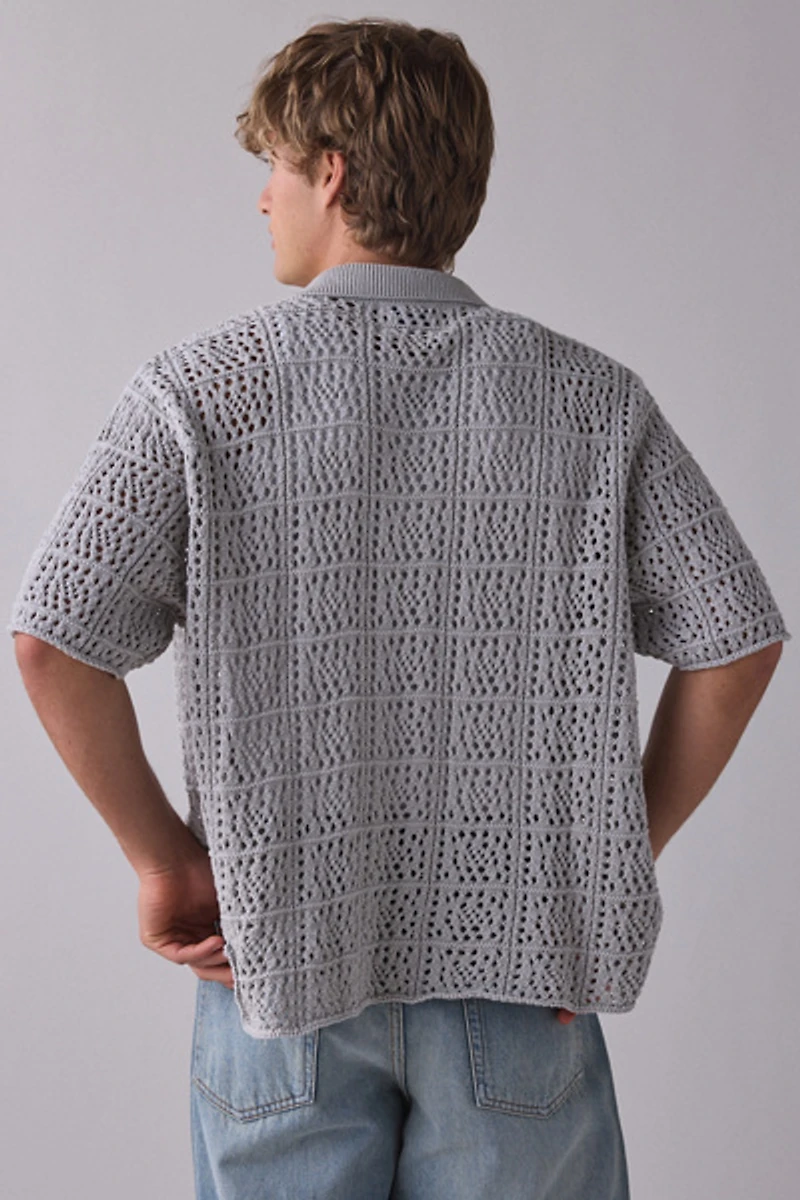 925 Originals Kurt Crochet Button-Down Polo Sweater