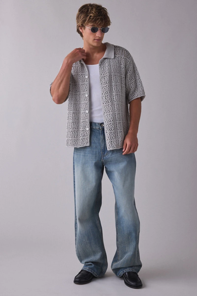 925 Originals Kurt Crochet Button-Down Polo Sweater