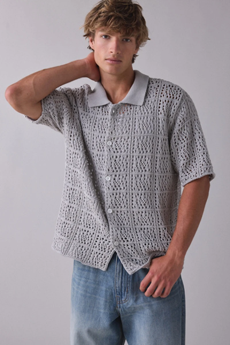925 Originals Kurt Crochet Button-Down Polo Sweater