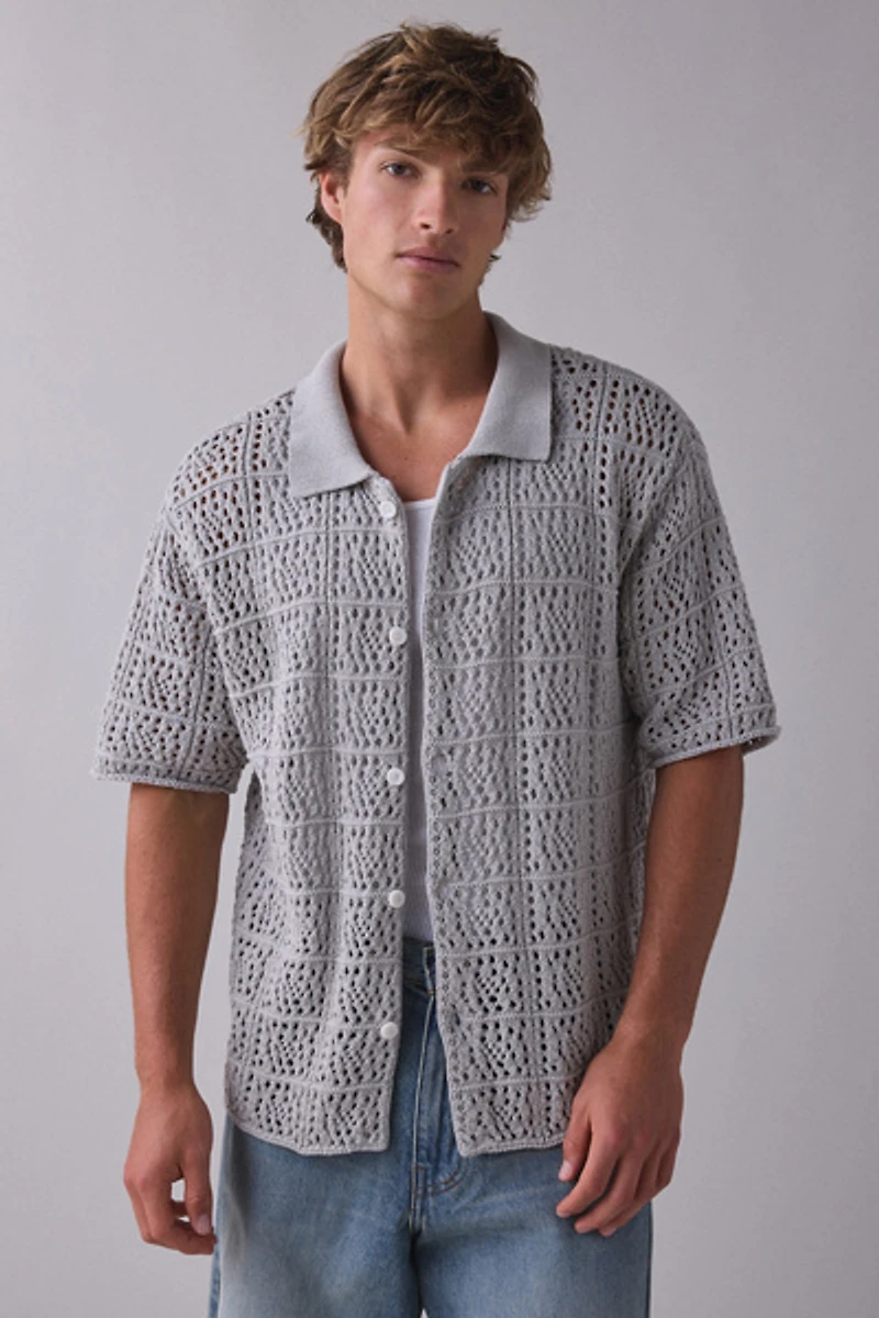 925 Originals Kurt Crochet Button-Down Polo Sweater