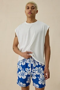 Sano Hibiscus Pattern Macro Chambray 6.5” Swim Trunks