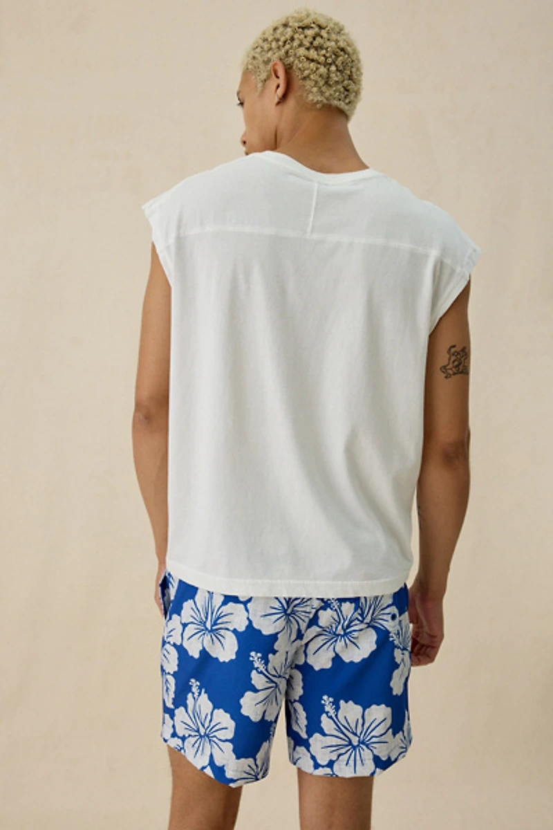 Sano Hibiscus Pattern Macro Chambray 6.5” Swim Trunks