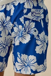 Sano Hibiscus Pattern Macro Chambray 6.5” Swim Trunks