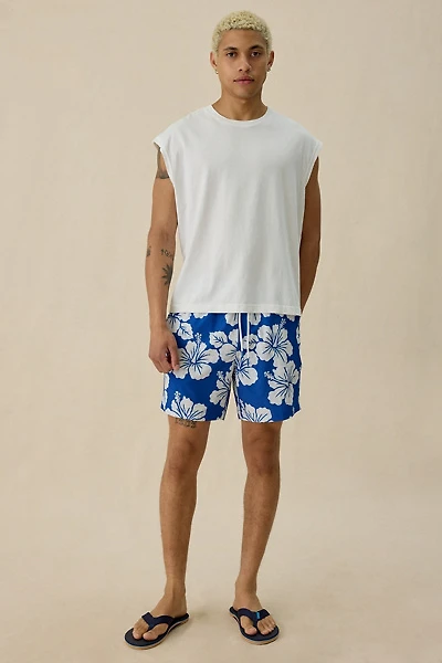 Sano Hibiscus Pattern Macro Chambray 6.5” Swim Trunks