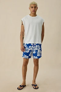 Sano Hibiscus Pattern Macro Chambray 6.5” Swim Trunks