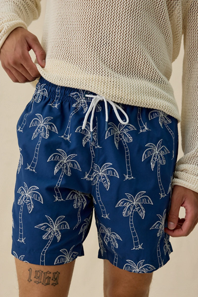 Sano Palm Tree Embroidery 6.5” Swim Trunks