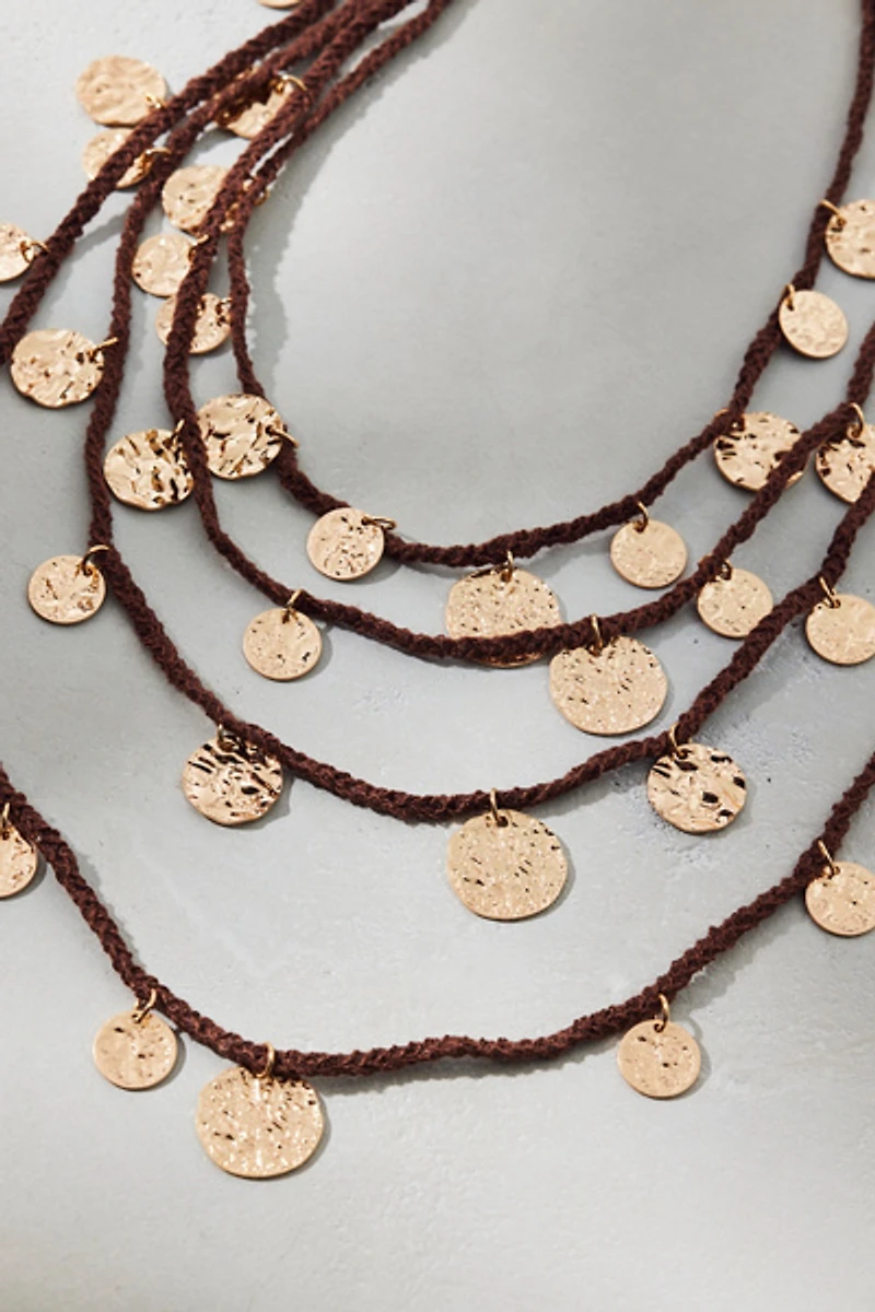 Positano Coin Corded Layered Bib Necklace
