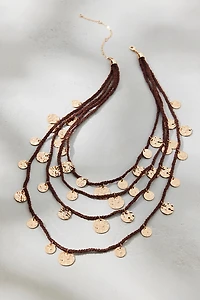 Positano Coin Corded Layered Bib Necklace