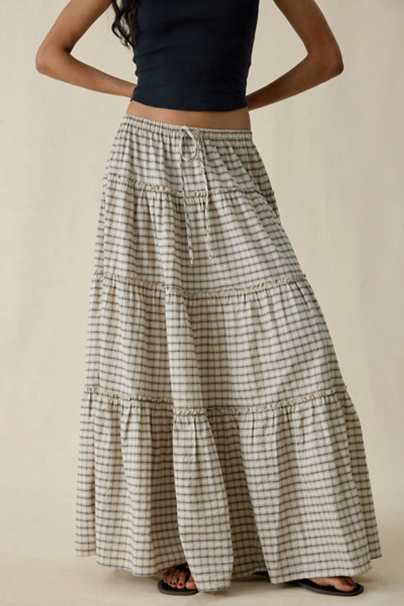 BDG Sophie Plaid Tiered Cotton Maxi Skirt