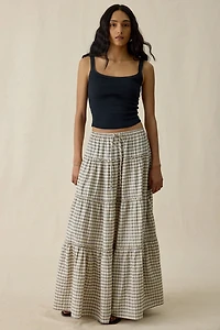BDG Sophie Plaid Tiered Cotton Maxi Skirt