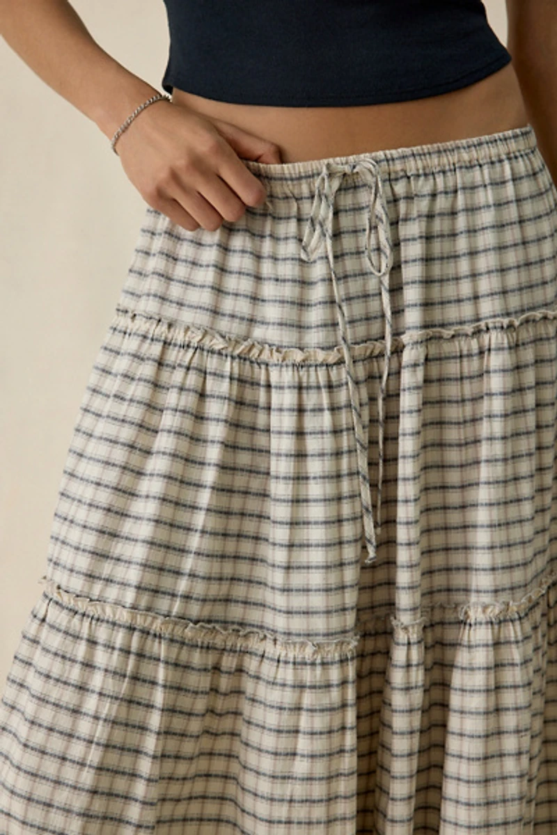 BDG Sophie Plaid Tiered Cotton Maxi Skirt