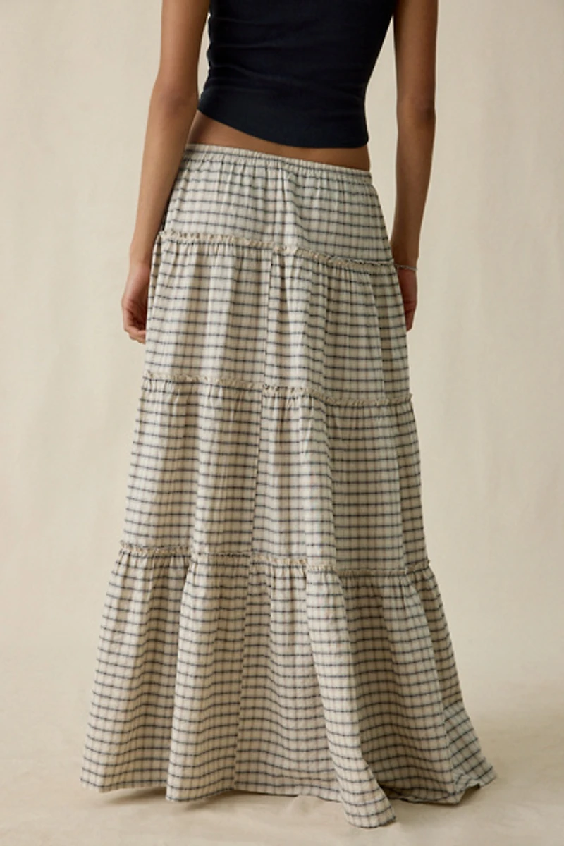 BDG Sophie Plaid Tiered Cotton Maxi Skirt
