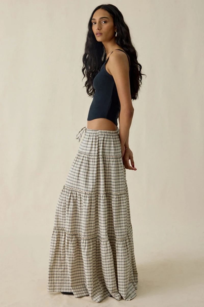 BDG Sophie Plaid Tiered Cotton Maxi Skirt